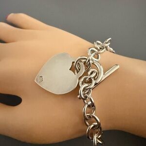 Sterling Silver Heart Charm Bracelet Toggle Clasp 23.8 Grams